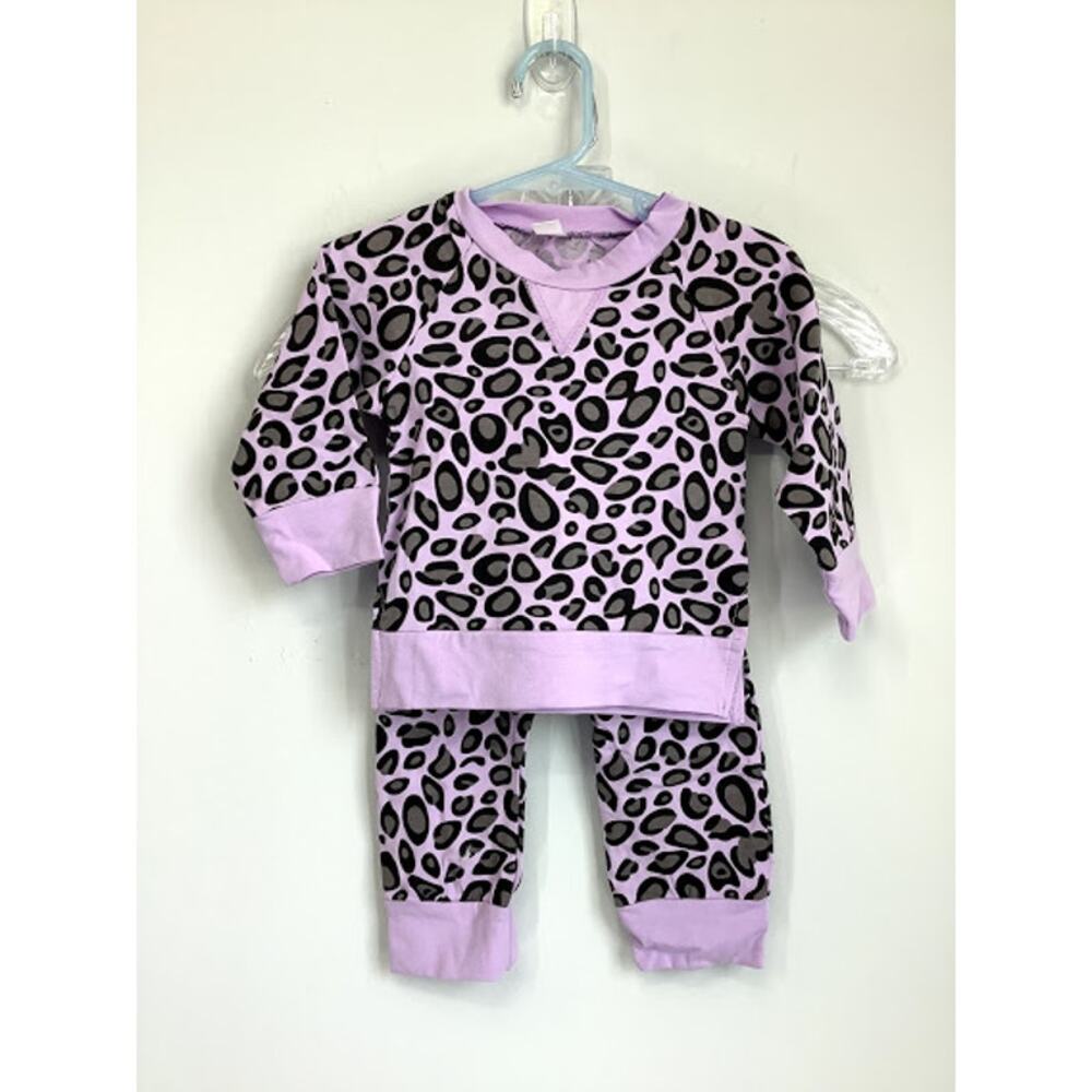 Unbranded Lavender Purple Leopard Print Top & Pants Sweatsuit Kid’s Size 70 12M
